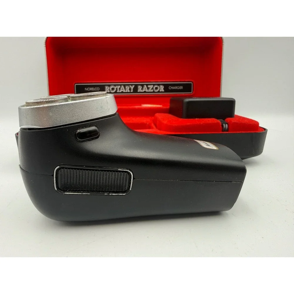 Vintage Norelco Rotary Razor Tripleheader Shaver with Red Lined Case and Charger